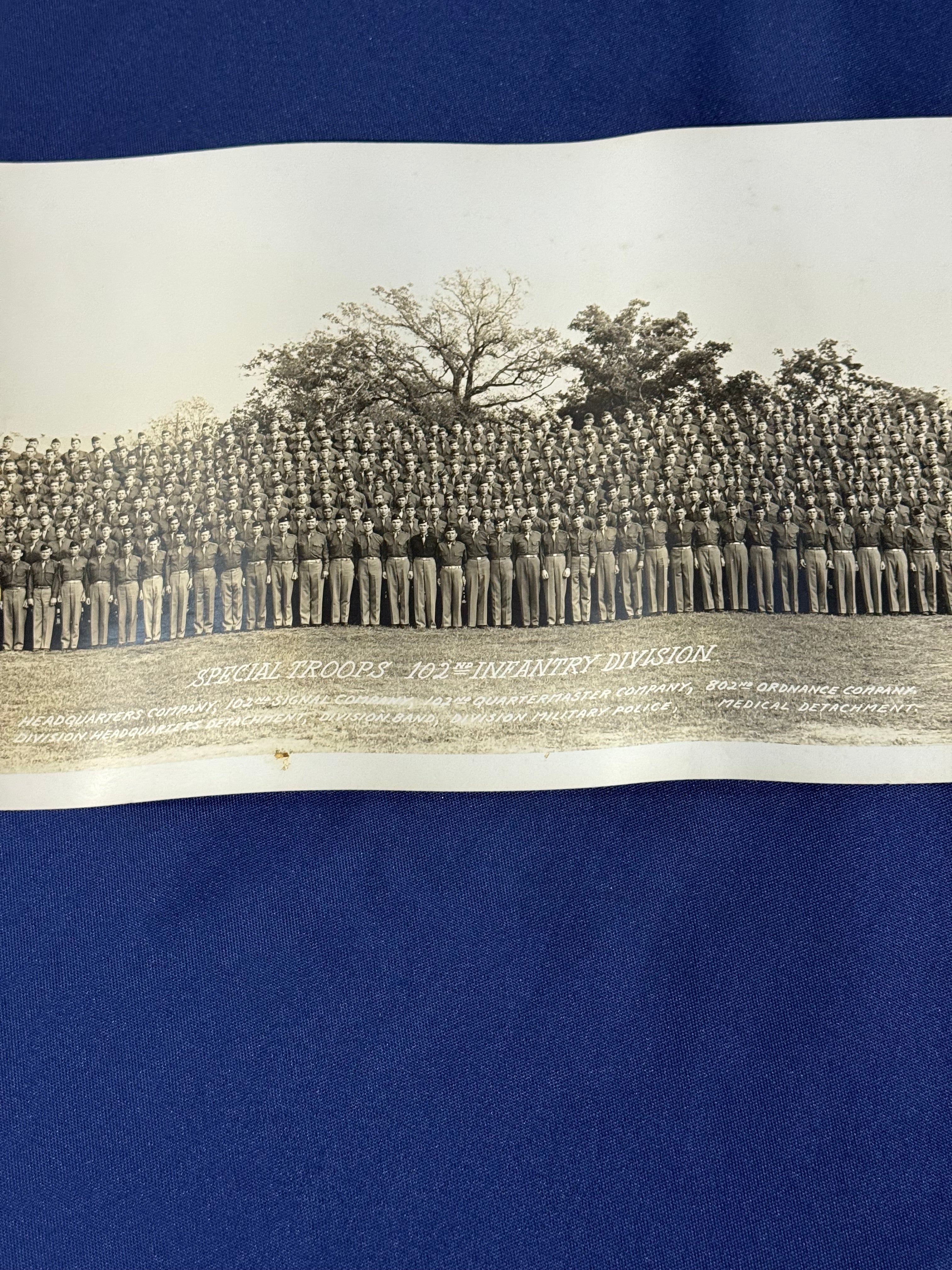 Original WWII U.S. Army uniform grouping attributed to John Reed, who served with the 16th Armored Field Artillery Battalion of the 9th Armored Division and later associated with the 102nd Infantry Division, known as the “Ozark” Division.