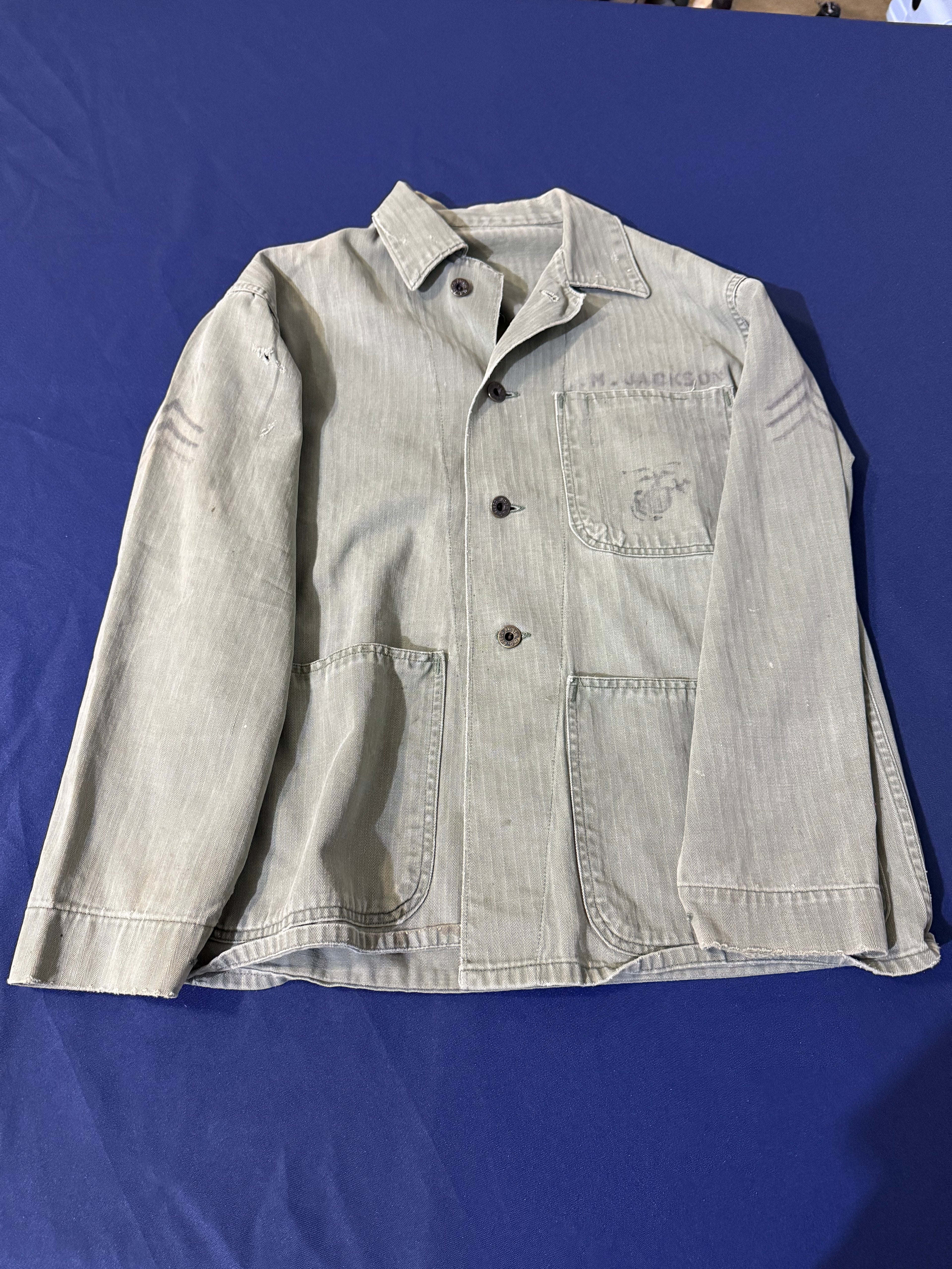 Original WWII U.S. Marine Corps P41 HBT Utility Jacket.