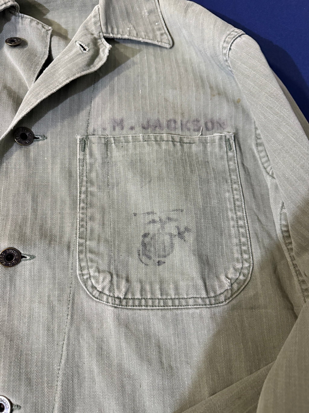 Original WWII U.S. Marine Corps P41 HBT Utility Jacket.